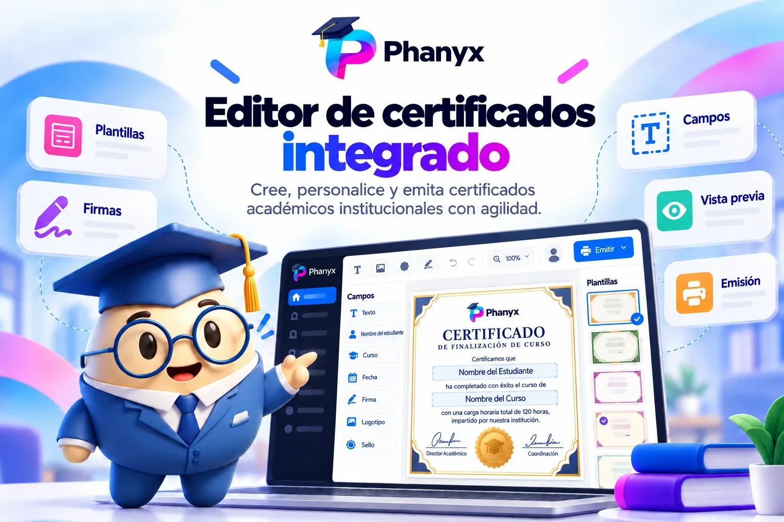 Editor de certificados académicos de PHANYX
