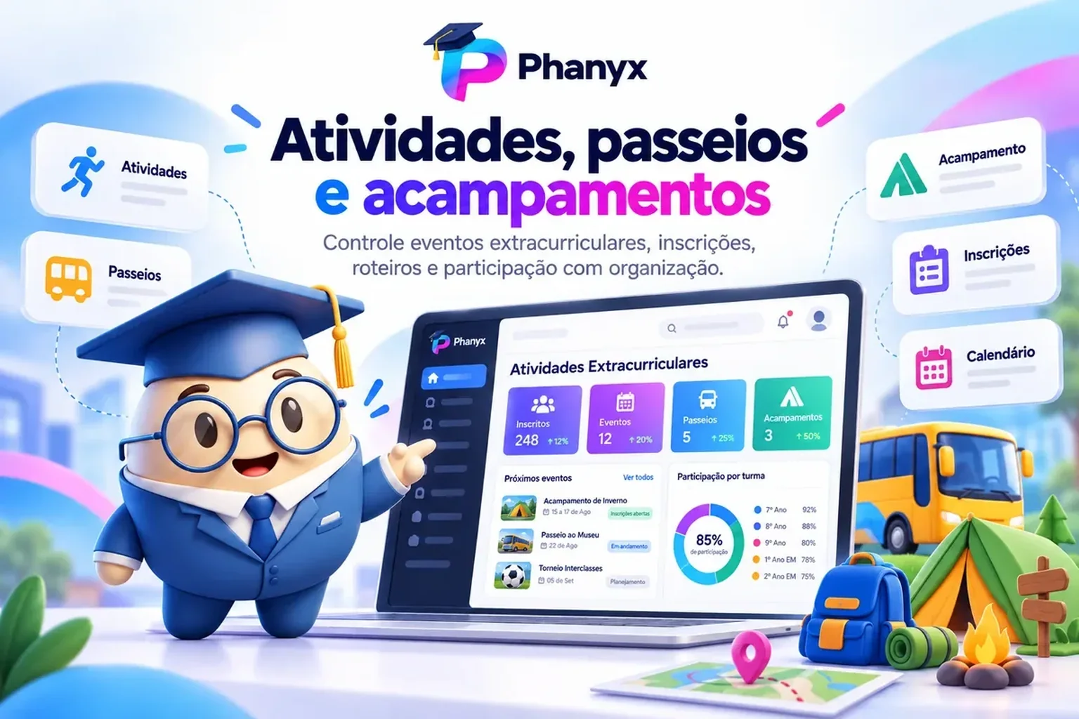 Gestão de atividades extracurriculares, passeios e acampamentos no PHANYX
