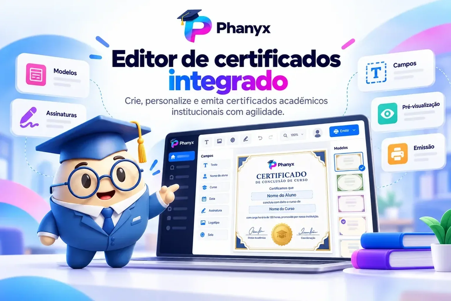 Editor integrado de certificados acadêmicos institucionais do PHANYX