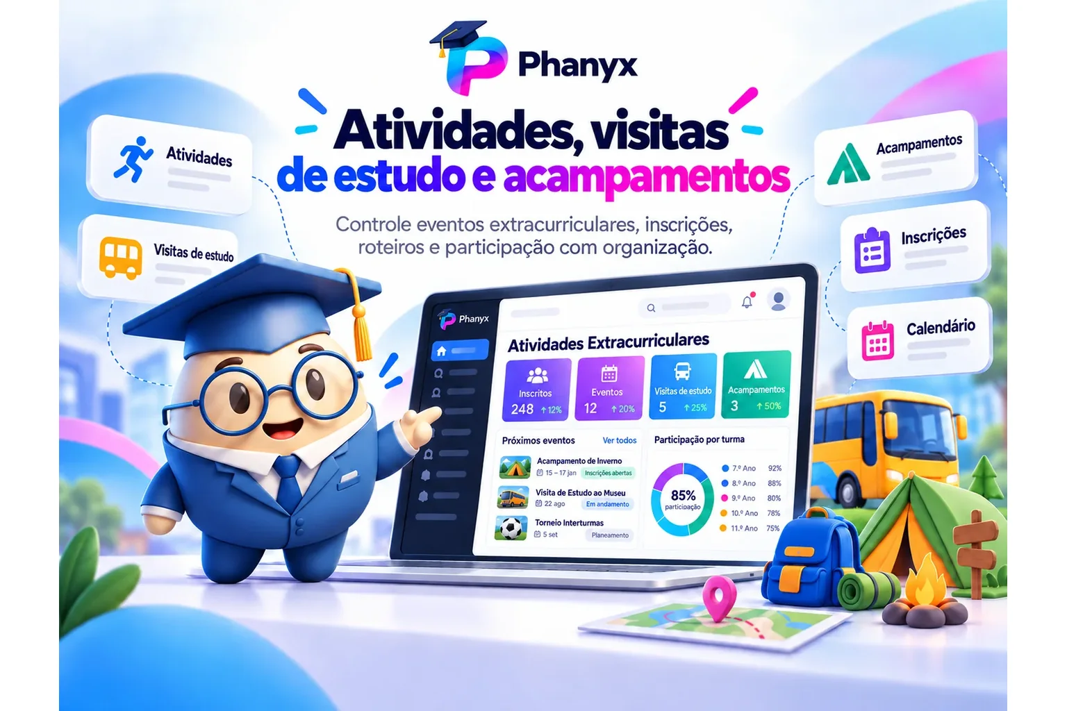 Gestão de atividades extracurriculares, passeios e acampamentos no PHANYX