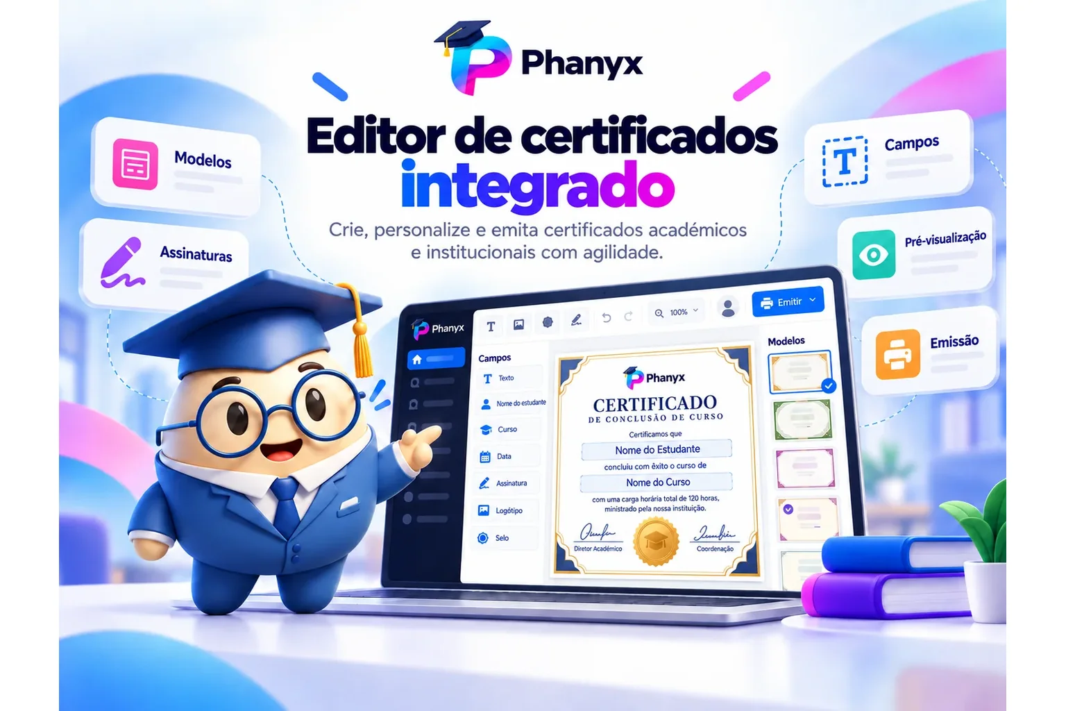 Editor integrado de certificados acadêmicos institucionais do PHANYX